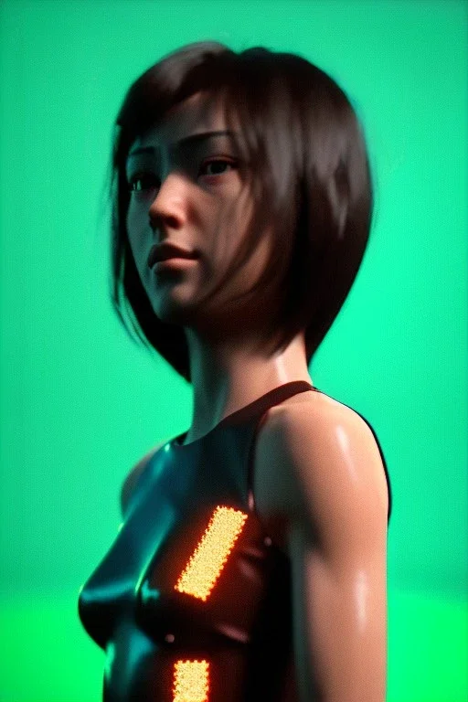 Ultra Realistic image, 25 years old brunette woman, Madrid, portrait, small stature, small chest, yakuza body tattoo, latex dress, short, rain, fog, club night Tokyo ambient, leds, neon, cyberpunk, vibrant color, highly detailed, art stations, concept art, smooth, unreal engine 5, god rays, ray tracing, RTX, lumen lighting, ultra detail, volumetric lighting.