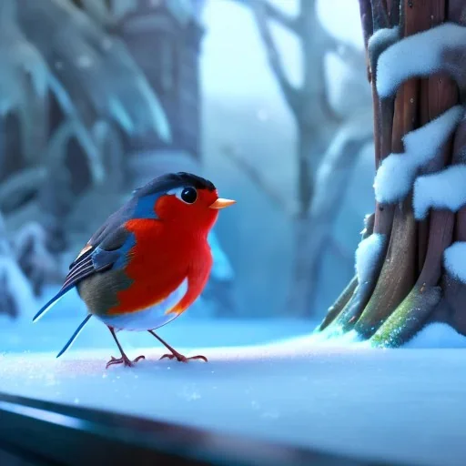 Robin bird with a coat, winter, hyper-detailed, beautifully color-coded, insane details, intricate details, beautifully color graded, Cinematic, Color Grading, Editorial Photography, Depth of Field