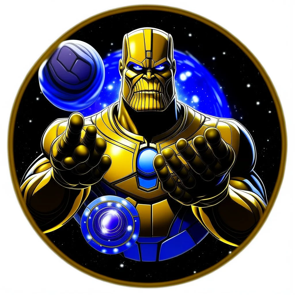 thanos with infinity gauntlet animated inside a medalion