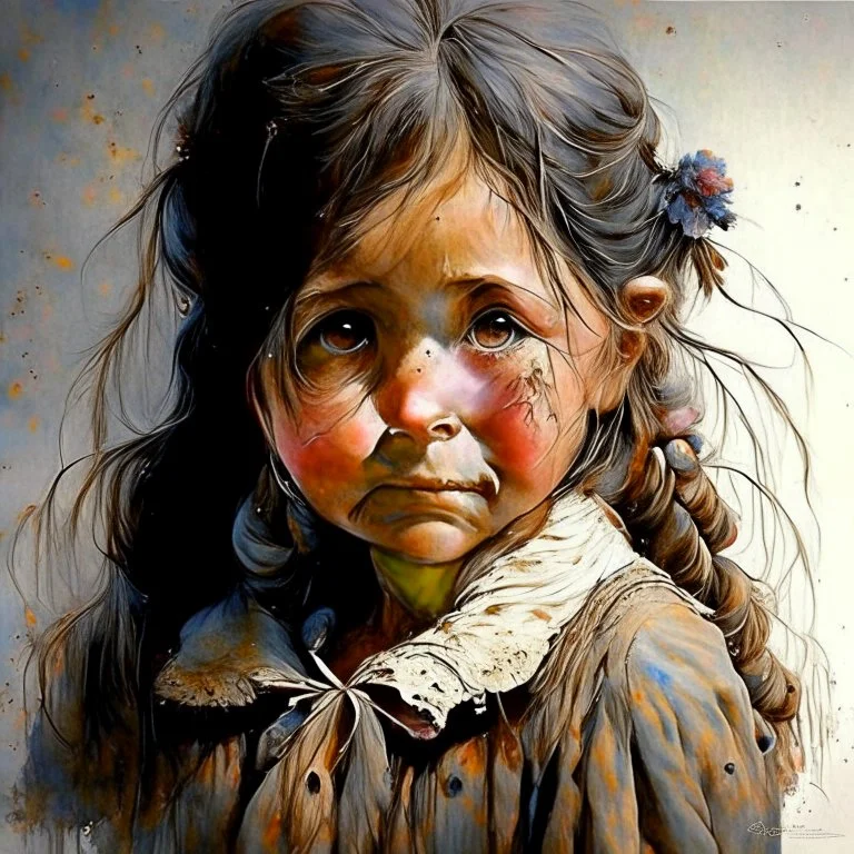 little girl with big, sad, dark brown sparkling eyes, Jean-Baptiste Monge Started from image: