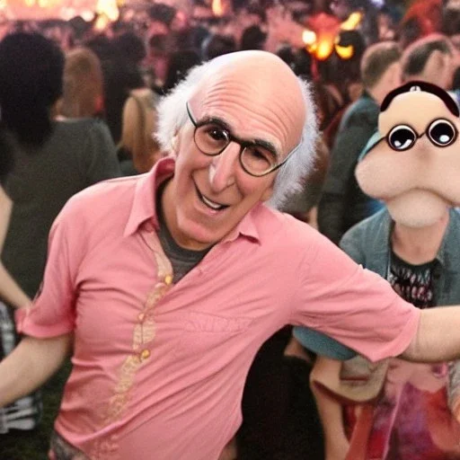 Larry David and an anthropomorphic hamburger roll on MDMA at a rave