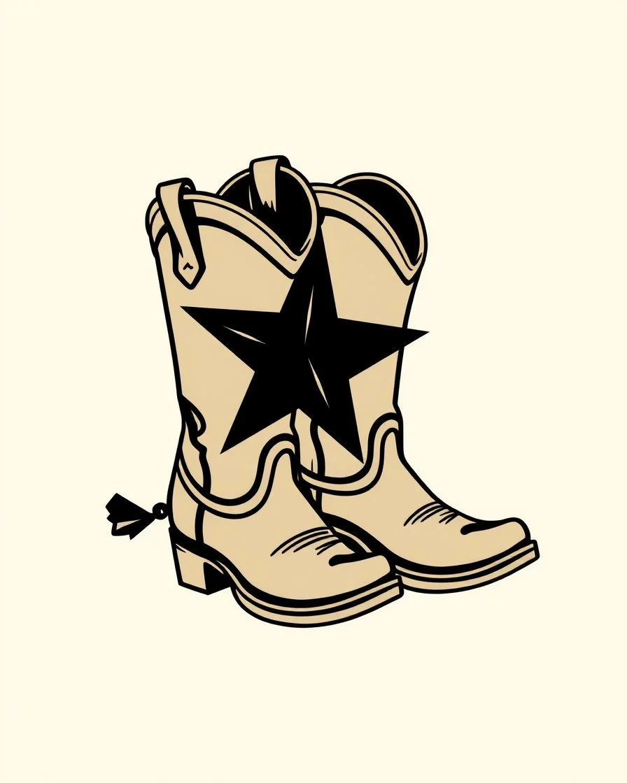 a pair of cowgirl boots with a large star on the side. Vector illustration