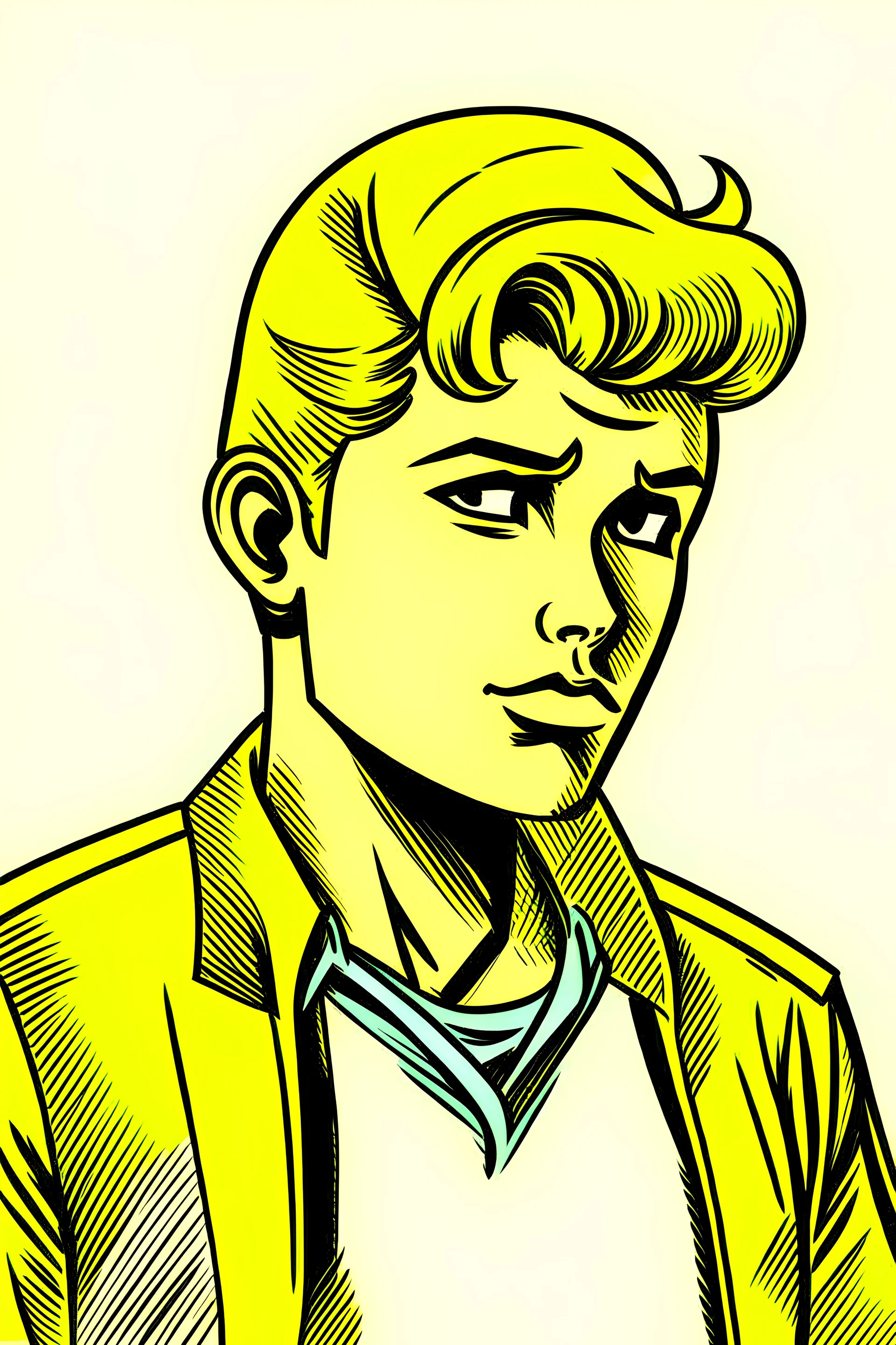 blonde jock teen, retro comic style, simple background