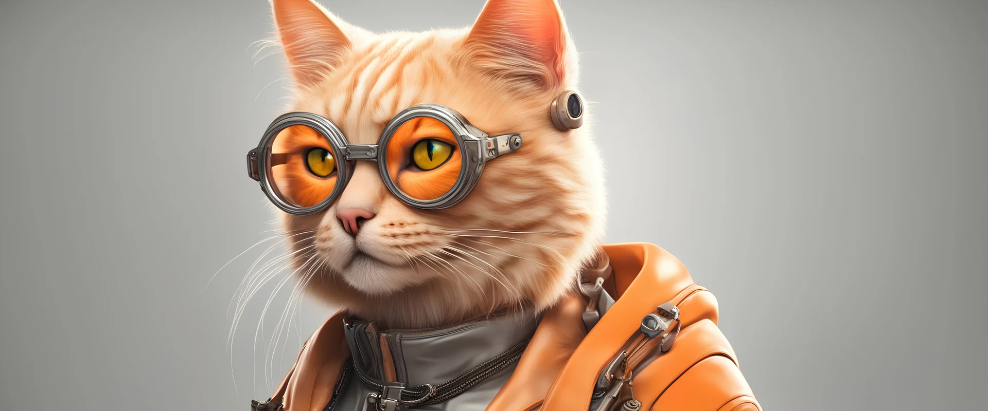 Cyberpunk orange cat with fancy glasses, hyper realistic, full body portrait, 3d rendering