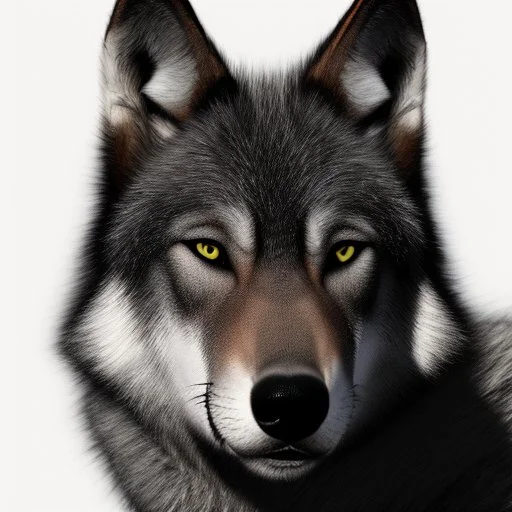 Ultra realistic cg rendering of Jet black wolf with gold eyes