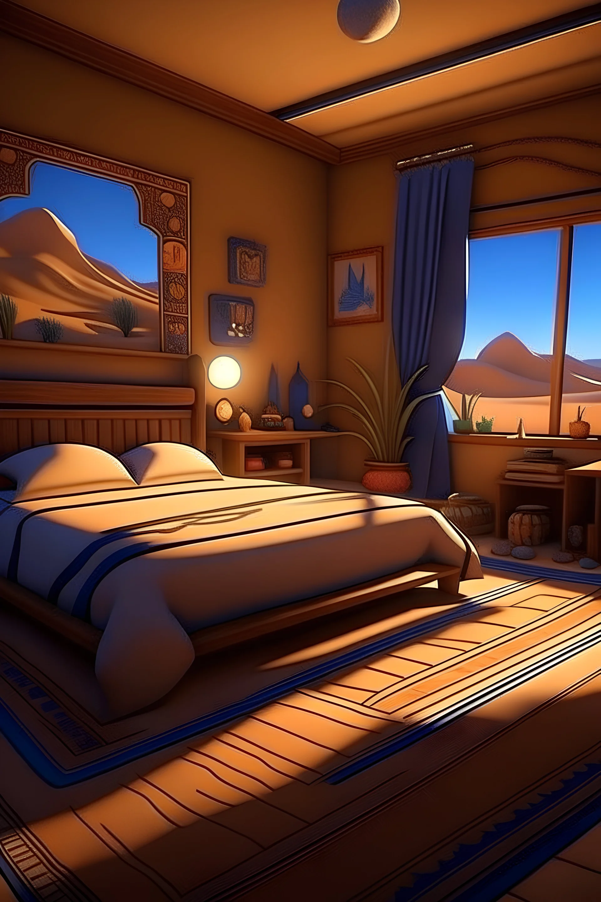 Animation fantasy Bedroom of a home located in the desert/dunes