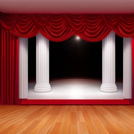 theater stage with red curtain, twins performing, vaudeville, ethereal, soft lighting,