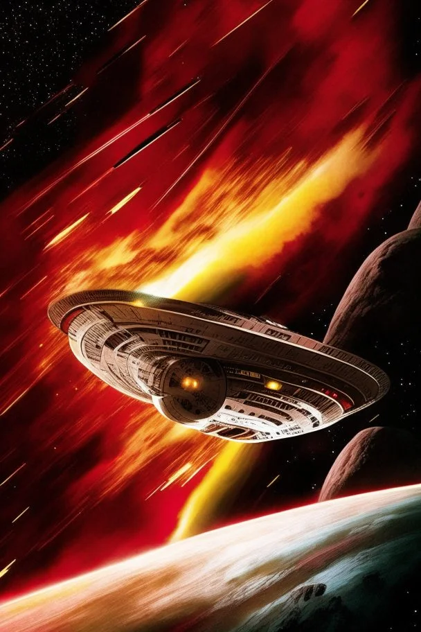 Star Trek's ship Voyager entering the red zone at the edge of known space