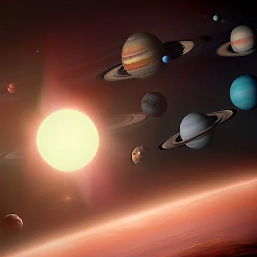 suns surrounded by planets and moons