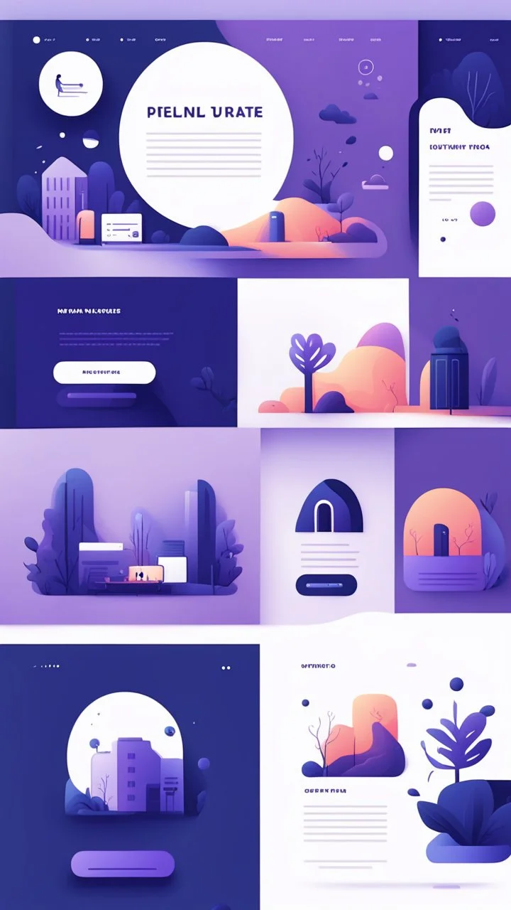 illustrations with a simple art style that show home page use dark blue-purple and RGB 00FF00 and minimal