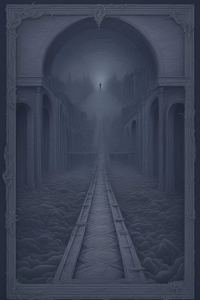 Metal song album cover called "a path to insanity" that should in a dark blue grey haze tone.