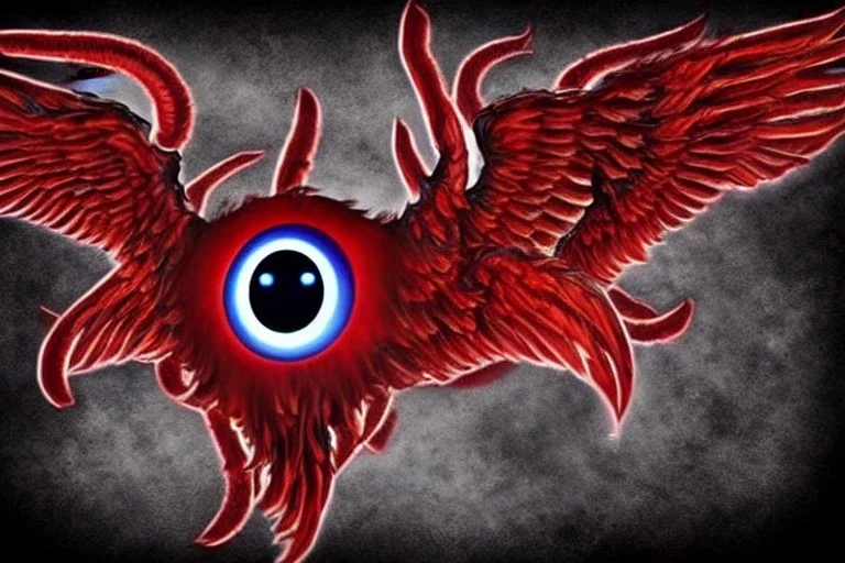 wings, freaky crazy evil eye with wings, laughing, flying, satan wings, dark, terror, horror