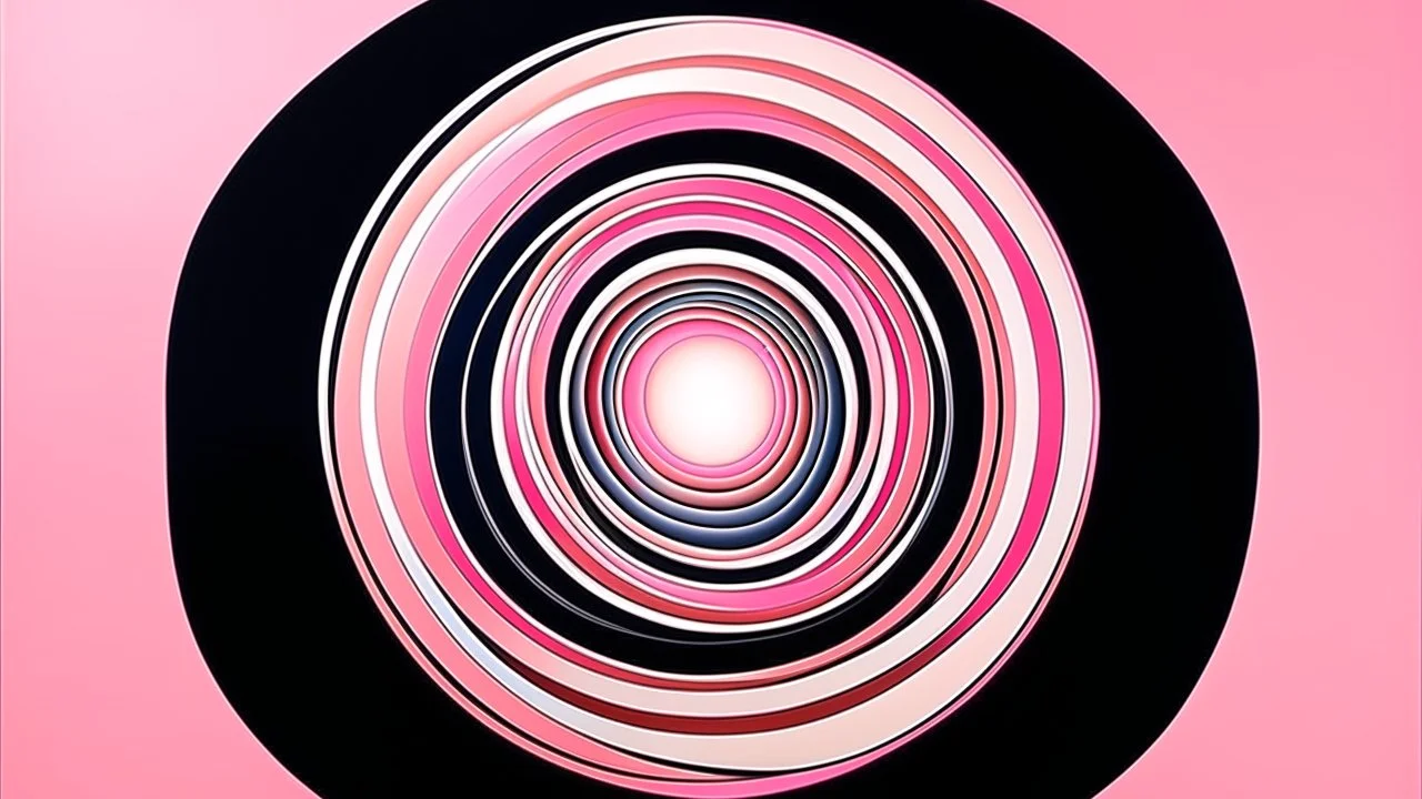 Cosmic Orbits; surrealism, optical art; Ilya Bolotowsky; salmon to pastel pink to white grdient