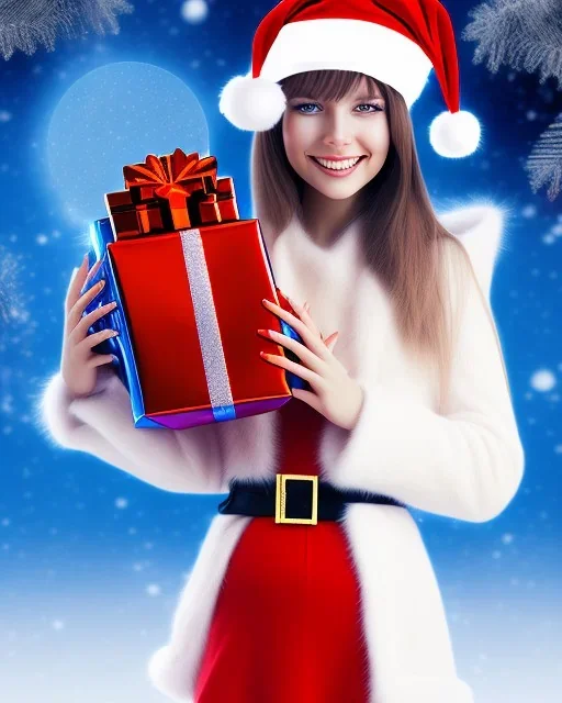 Girl holding gift, Christmas