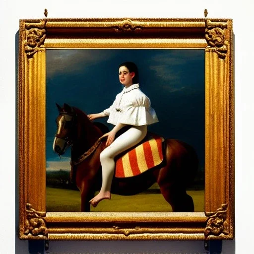 Retrato de una niña muy guapa llamad Dalia Santiago Arnau montando a caballo con el estilo de Diego Velázquez