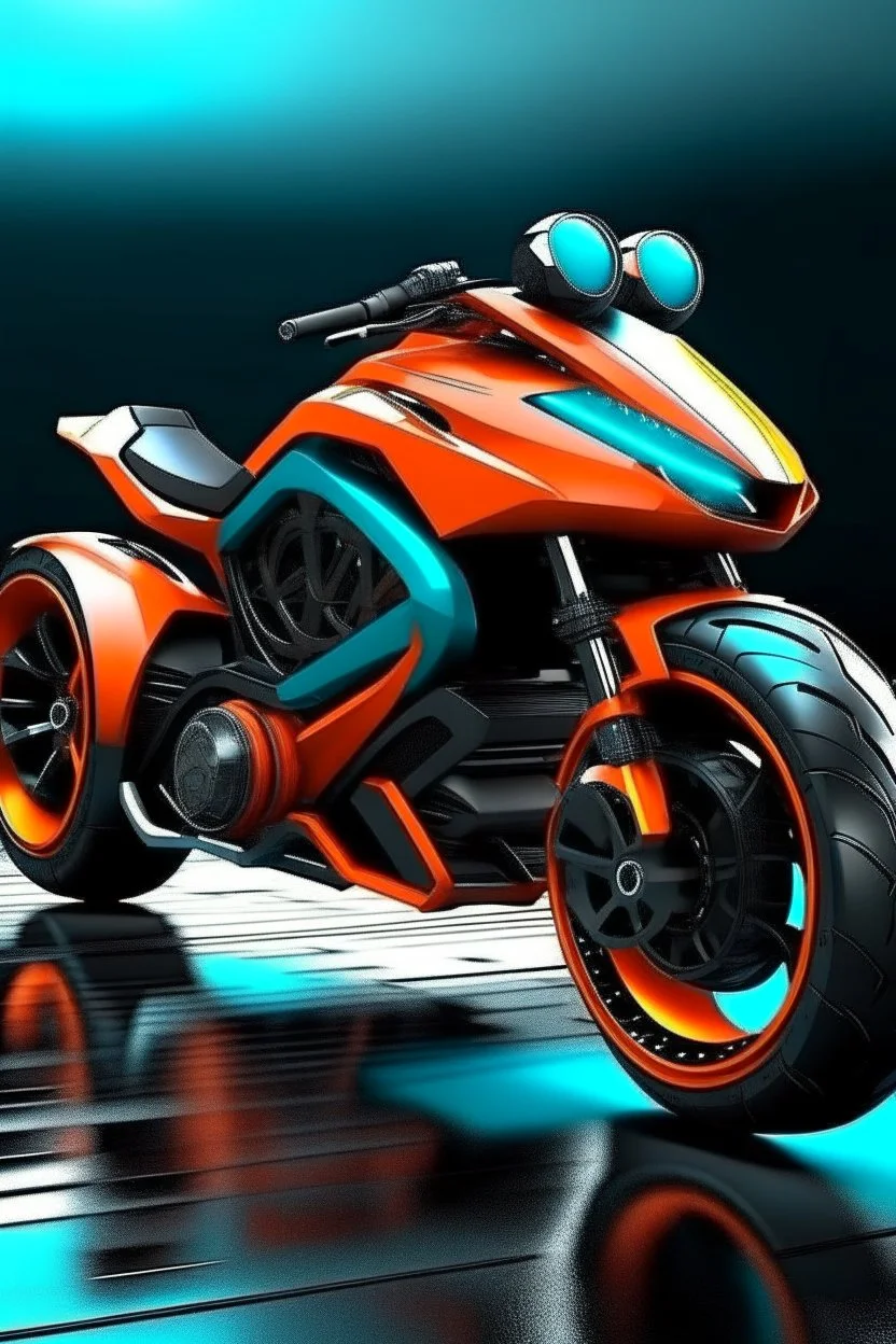 An advanced motorcycle with four wheels and a turbo jet in the A combination of ultra-advanced car and crazy Max fighter, super sporty, with color and nano technology