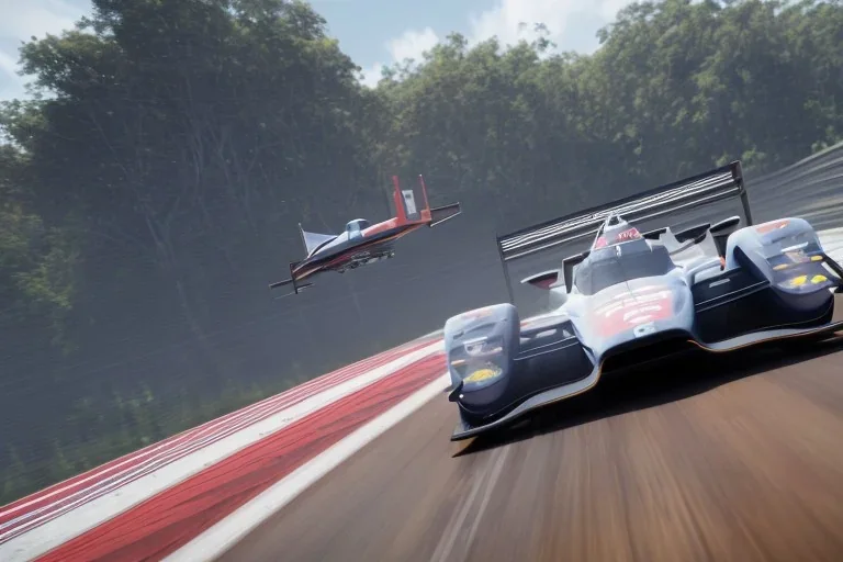 Futuristic formula race car, hovering above track