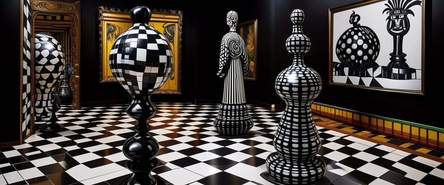 A blackish brown empire in the shadow realm designed in Maori sculptures painted by Victor Vasarely