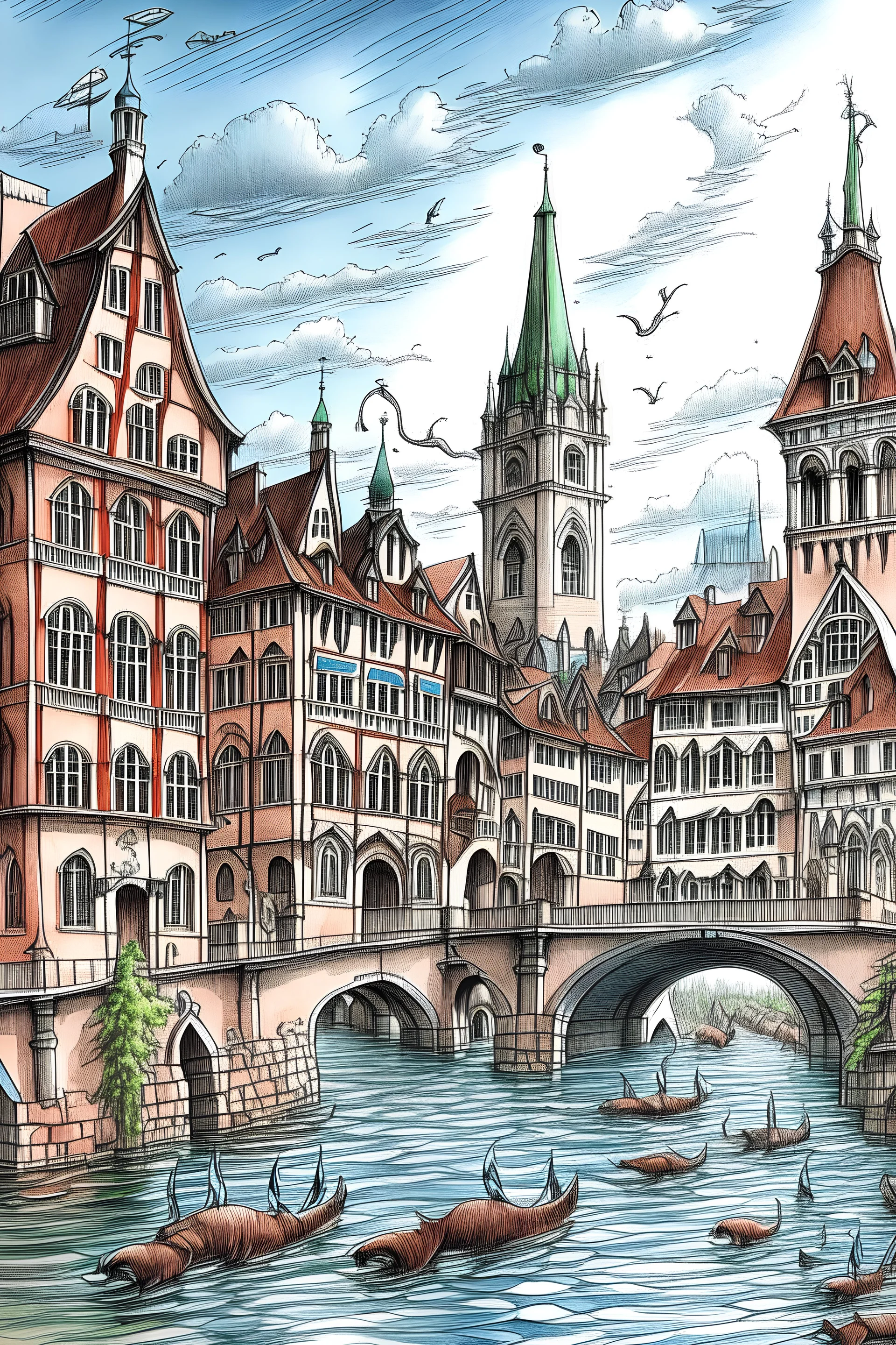 fantasy drawings of basel, switzerland