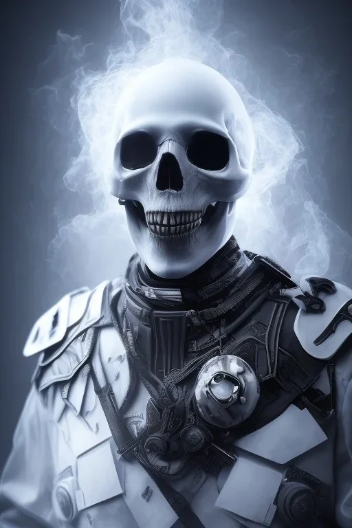 All Black british soldier, ghost, wearing high tech skull mask, white smoke, dark, rage, sorrow, high definition, ultra 8 k, volumetric lighting, blue fire, fog