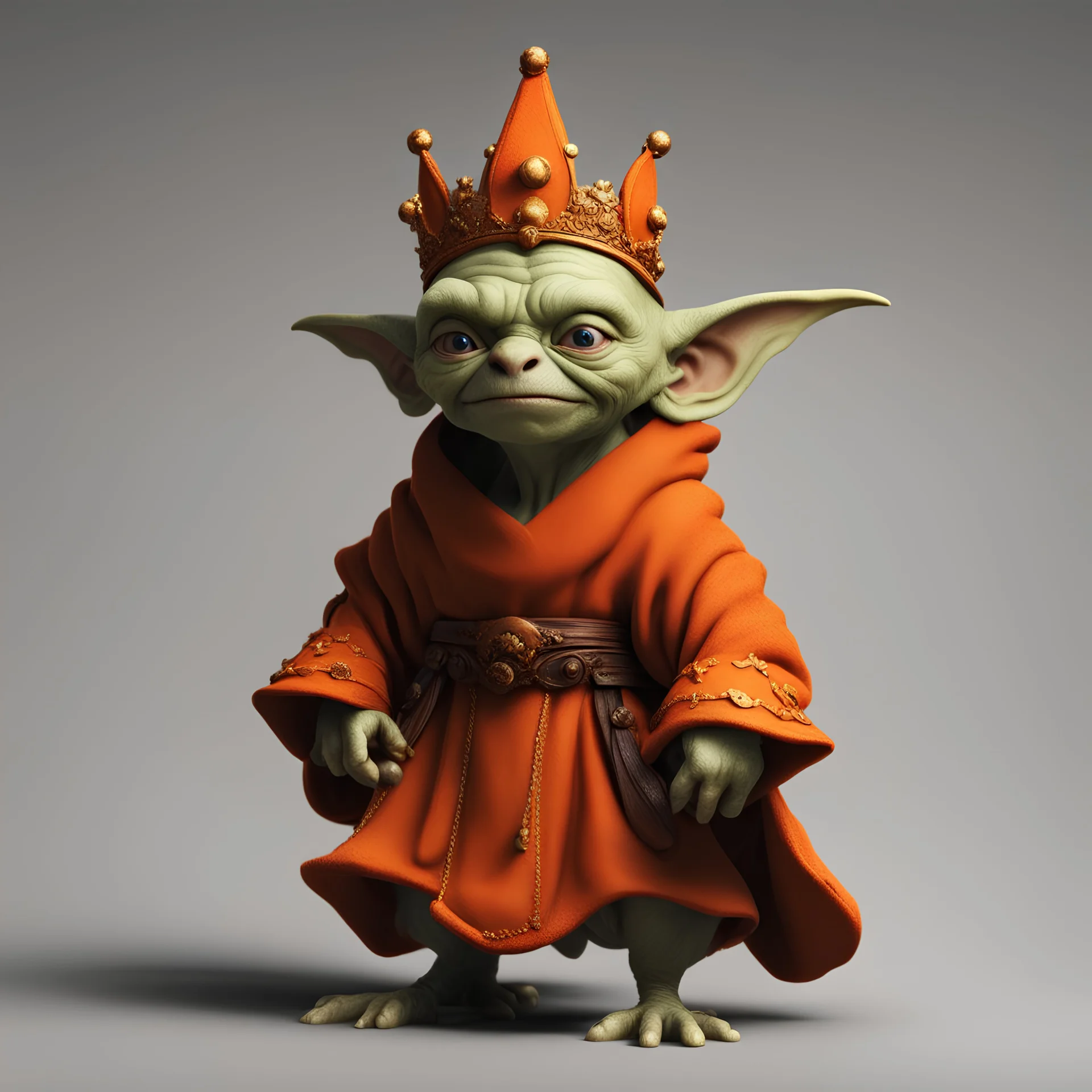 Goblin wearing orange crown and wearing regal orange and dark orange royal robes, masterpiece, best quality