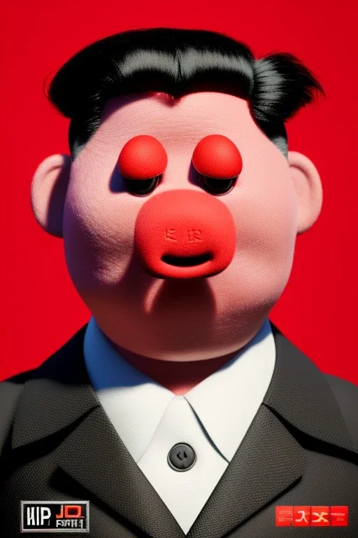 Waist up muppet Portrait, Kim Jong-un muppet doll, black suit, photo studio, red background, unreal engine 5, concept art, art station, god lights, ray tracing, RTX, lumen lighting, ultra detail, volumetric lighting, 3d.