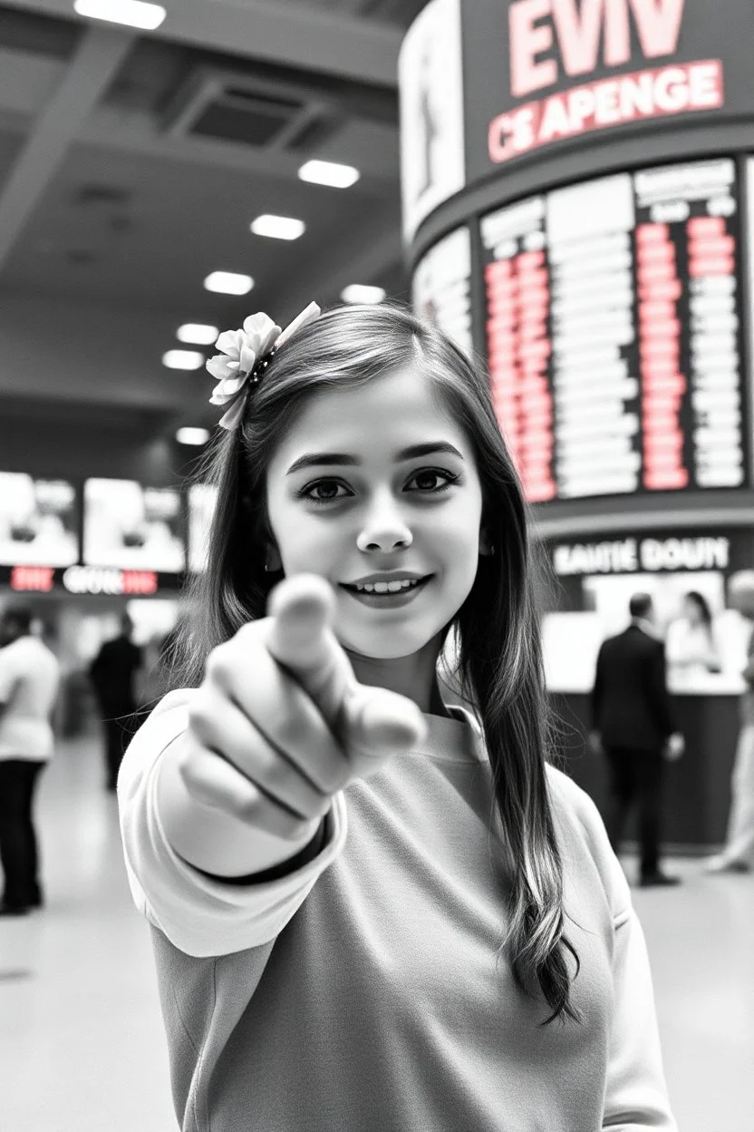 beautiful girl pointin to the stock exchange in the style of warhol
