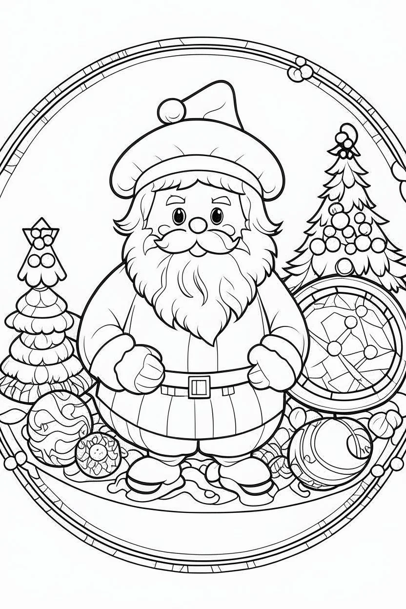 coloring page for kids, Santa GIFT CHILDERN BALL, cartoon style, thick outline, low details, no shading, no color