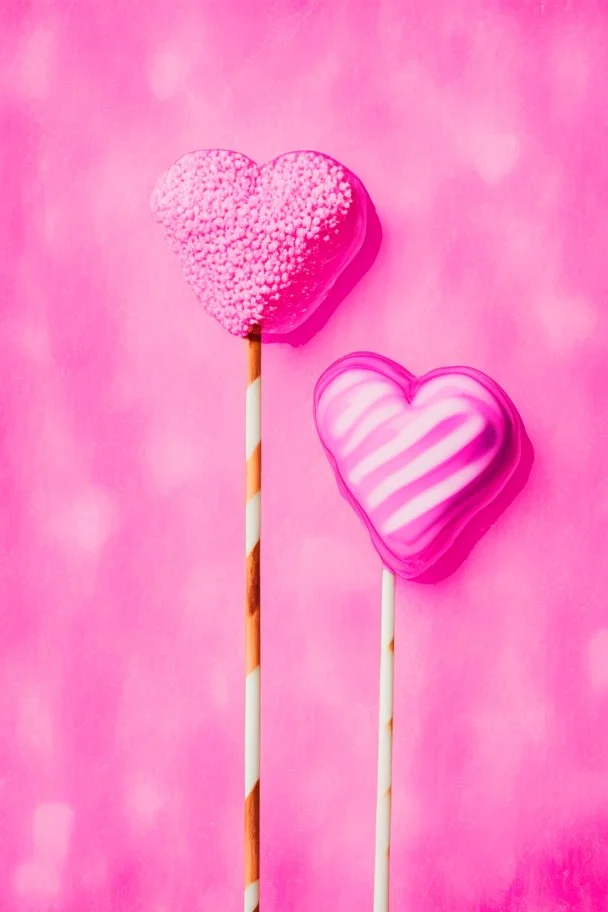 Heart shaped lollipops with pink background