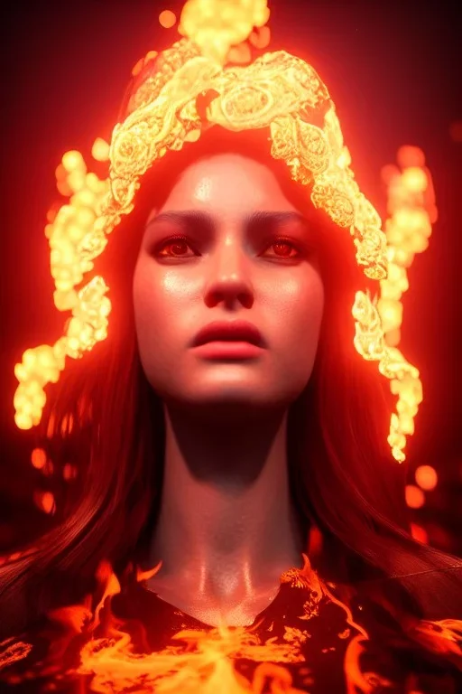 portrait of beautiful girl set in fire, cinematic lighting, photorealistic, realistic, detailed, volumetric light and shadow, hyper HD, octane render, unreal engine 5 insanely detailed and intricate, hypermaximalist, elegant, ornate, hyper-realistic, super detailed --v 4