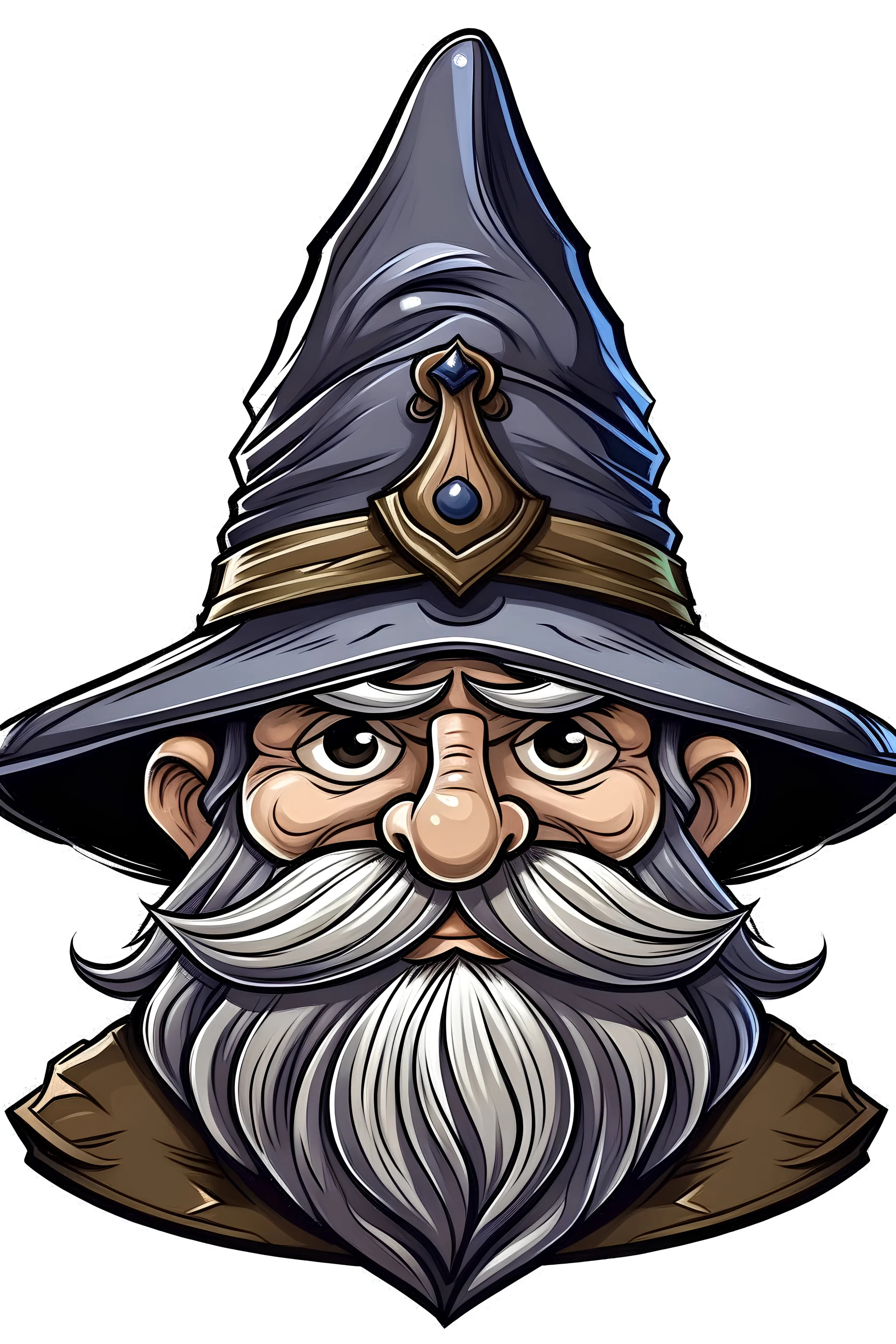 Gnome wizard with a big hat and mustache no beard