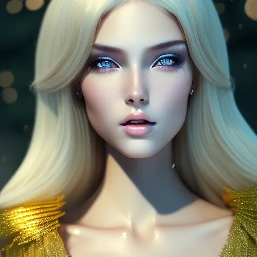 gold man, beautiful, soft, bue eyes, hight definition skin,blue eyes,sparkling makeup, very long blond hair, fairy style , highly detailed body, sun light, 4K, RAW, depth of field,high contrast,realistic