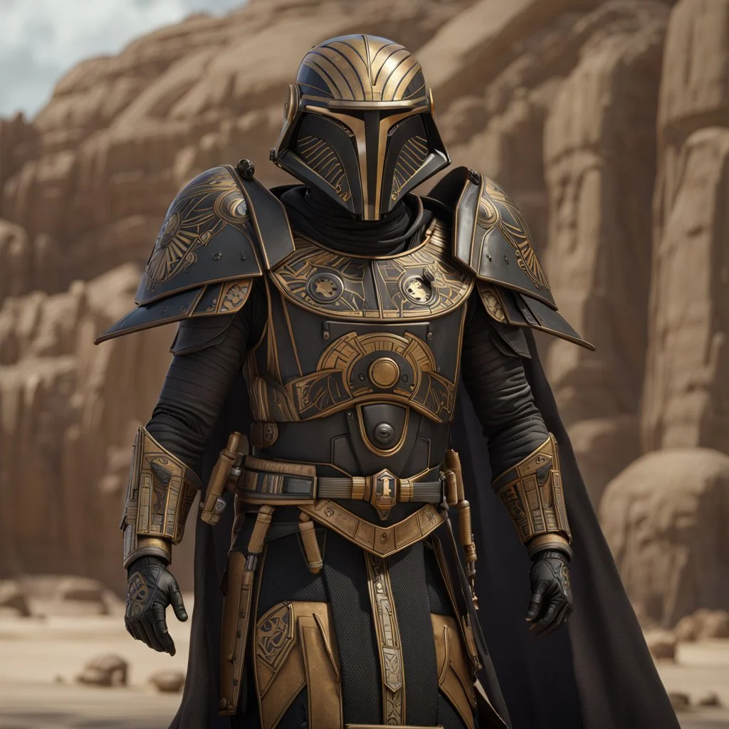 star wars bald male corellian pilot wearing pearlescent black and gunmetal grey First Order special forces heavy assault armor and helmet with gold trim inside the jedi temple, centered portrait, hyperdetailed, dynamic lighting, hyperdetailed background, 8k resolution, volumetric lighting, light skin, fully symmetric details