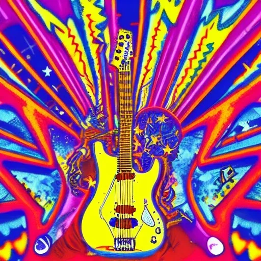 PEACE electric guitar psychedelic hippie trippy acid LSD PEACE GUITAR peacesign ART LIKE '60s Pop Artist Peter Max 69