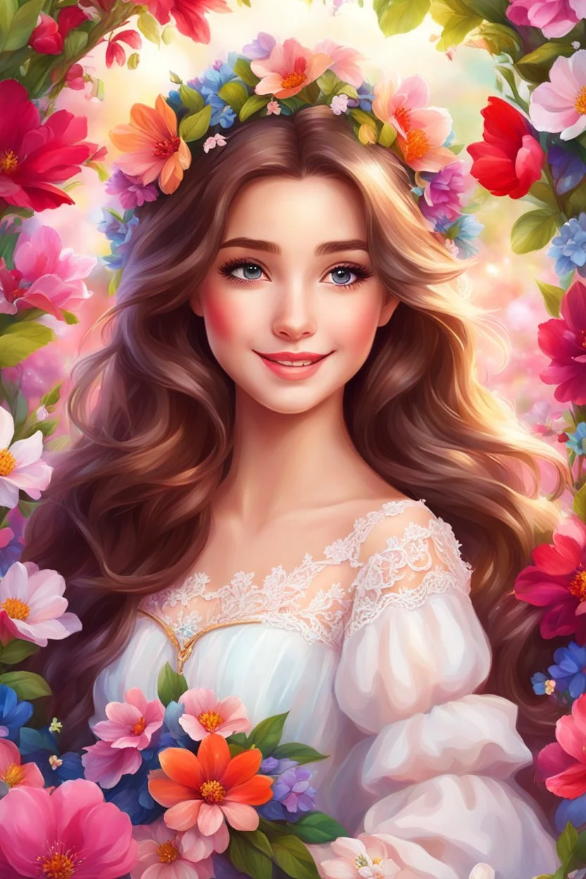 beautiful painting of a girl with flower petals