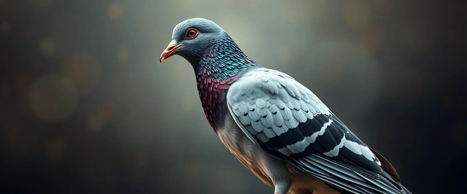 big ass human pigeon portrait, with background in the style of escher and giger, a chill contrapunctus fugue in the style of fsol, beethoven, goa trance breaks, dancefloor drum and bass,