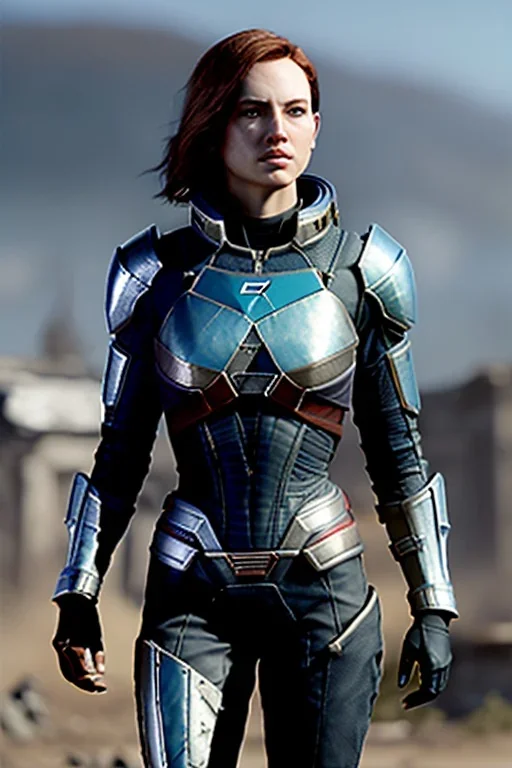 ultrarealistic, ruined city,__mass effect armor__, __angles__, 19 year old woman, strikingly beautiful, ginger hair, silver colour, [__starlets__|__starlets__], (pale __skincolor__ skin:1.2), __camera__, _hair_, detailed face and eyes, medium breasts, leather choker, freckles, dynamic pose, resolved expression, __accessory__, strappy outfit, (straps:1.1), sword in scabard on left hip, (buckles, buttons, snaps, rings:1.0), haltertop style breastplate, detailed eyes, plump lips, sci-fi theme