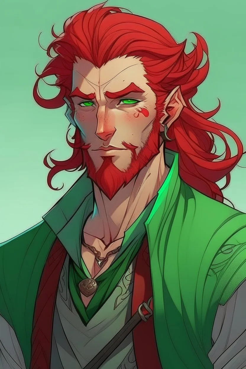 rugged red with green haired nereid male dnd