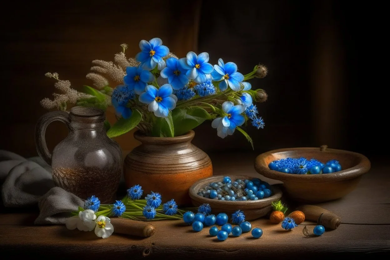 still life with forget-me-nots --sref 1289650570 1129075246 3282252780 --v 6.0 --s 800