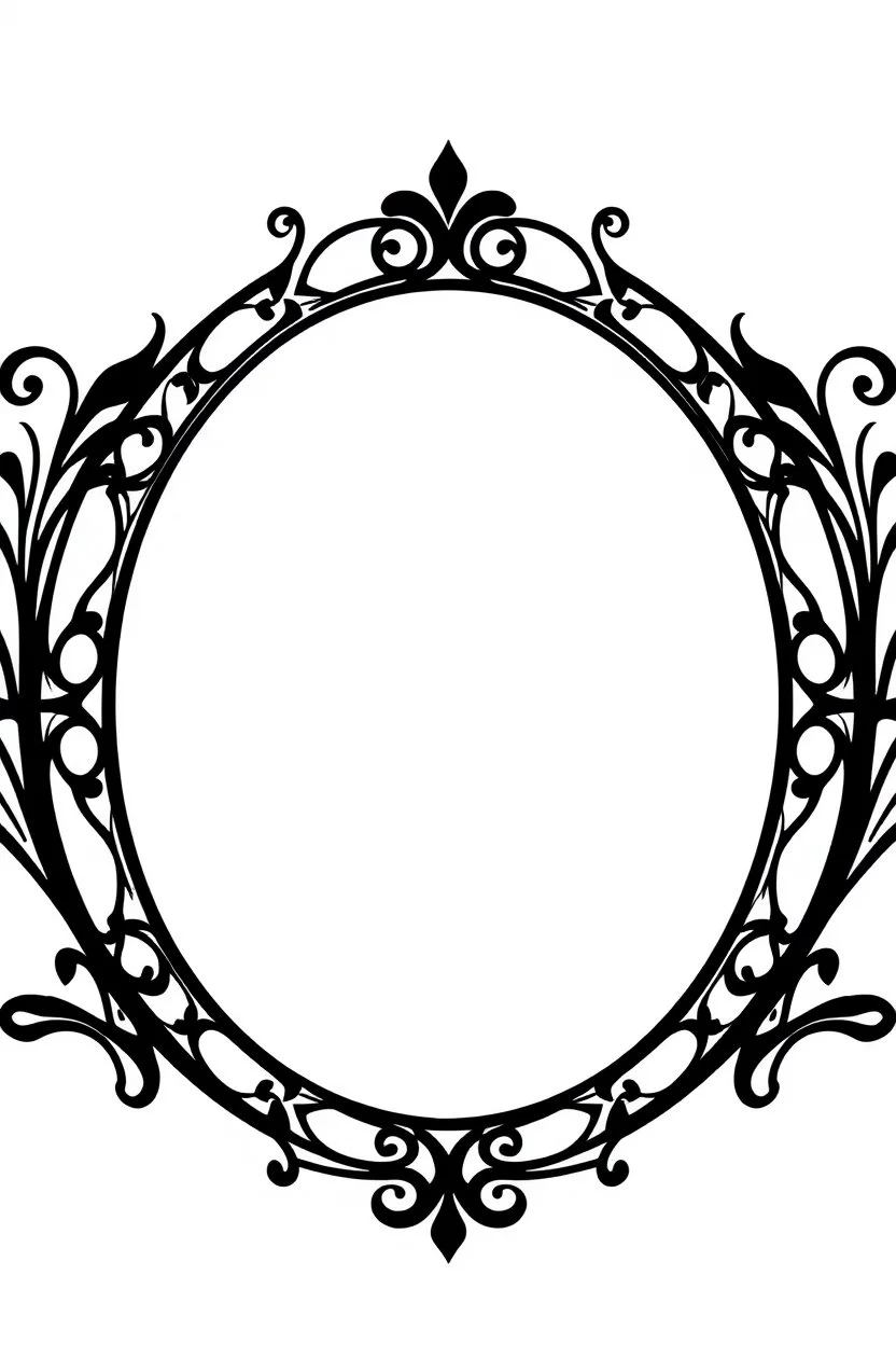 silhouette of an ornamental oval picture frame, black on white vector