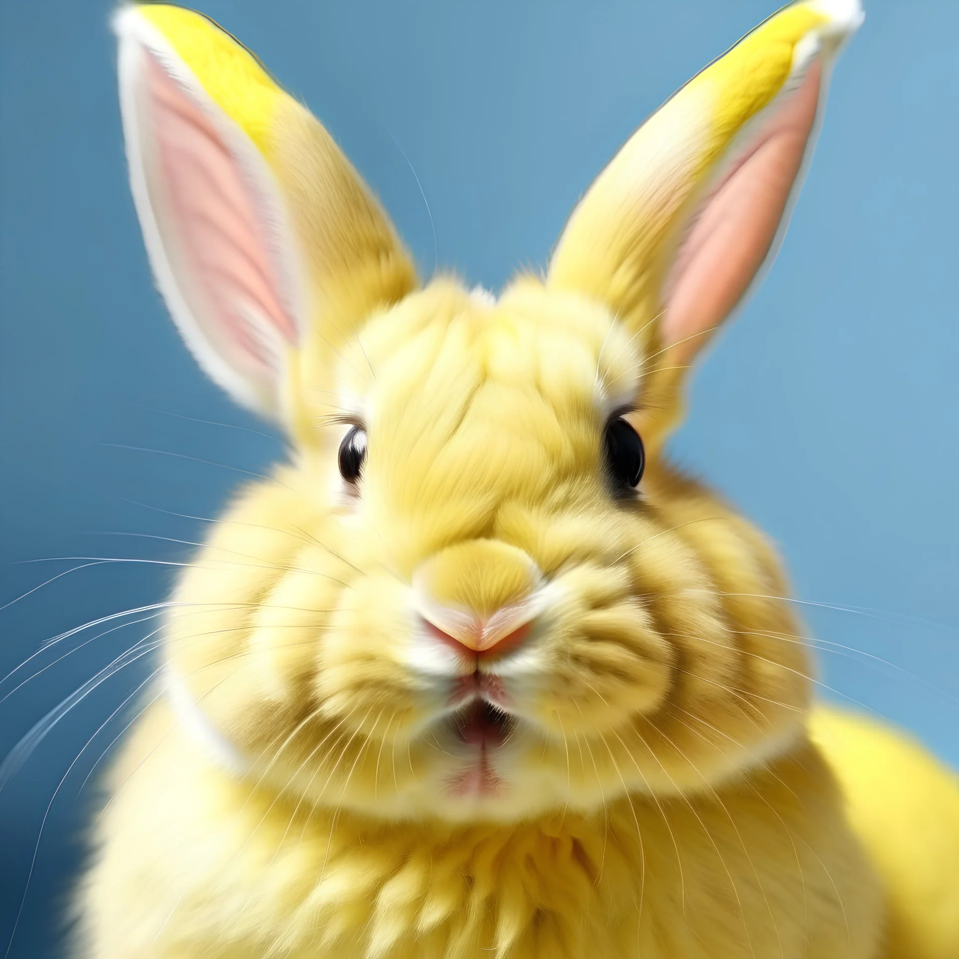 portrait of a yellow happy bunny with blond hair and rosy cheeks