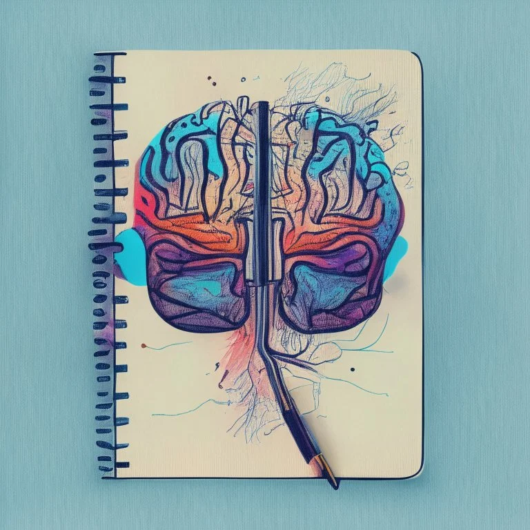 medicine notebook brain illustration, abstract, artistic, digital art, ink on paper