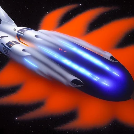 award winning car and driver photograph of a futuristic station wagon dirigible hybrid designed by only one vehicle per image painted metallic orange traveling at a high rate of speed, jet intake off of front center of vehicle and jet exhaust out the rear with bright blue flame, bilaterally symetrical, more a high speed road vehicle