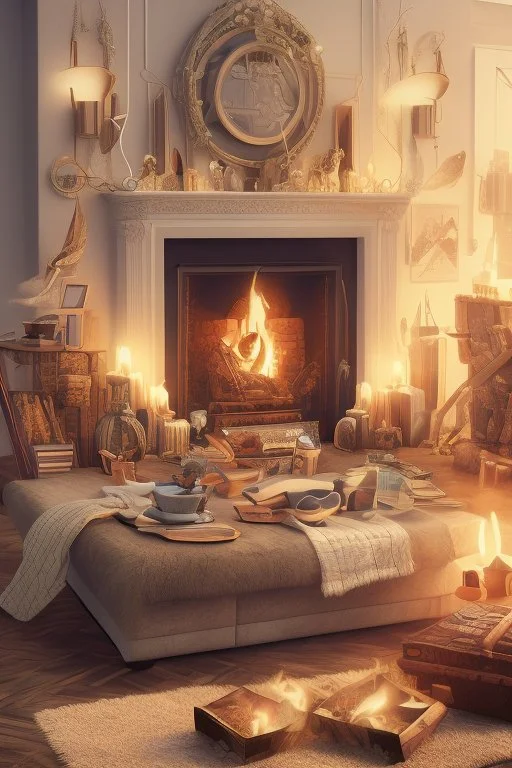 Create an image of a cozy and inviting living room with a fireplace and comfortable seating.