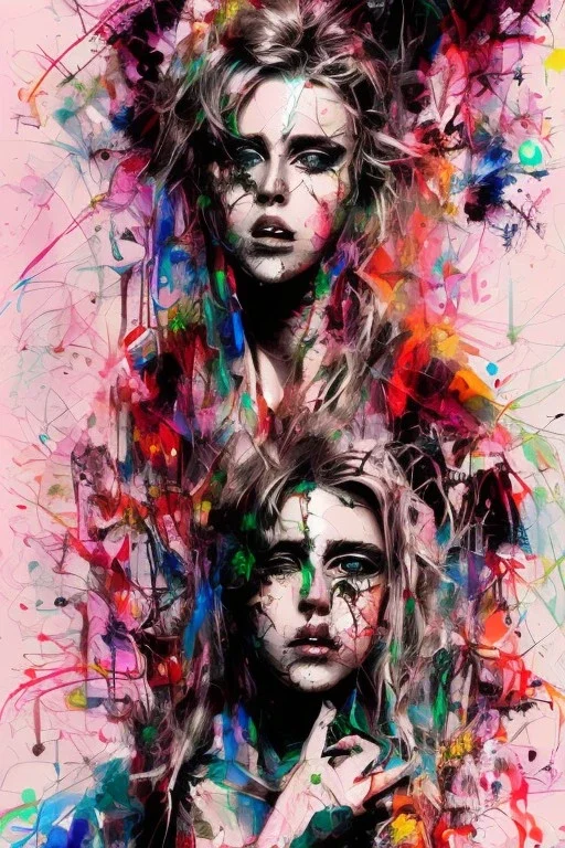 Danish singer MØ face, Abstract Yoji Shinkawa, neon tones,