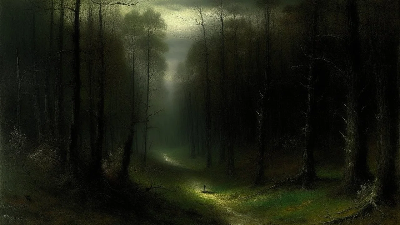 A black sinister forest painted by George Inness