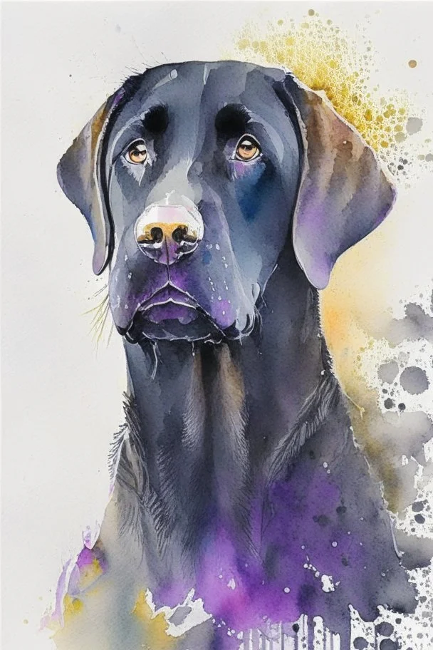 abstract watercolour of a black Labrador dog’s head