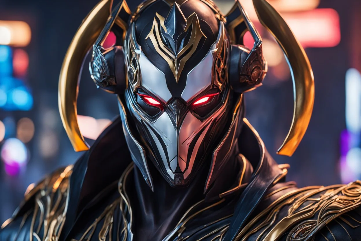 Jhin venom in 8k live action artstyle, mask, wapen, close picture, neon lights, intricate details, highly detailed, high details, detailed portrait, masterpiece,ultra detailed, ultra quality