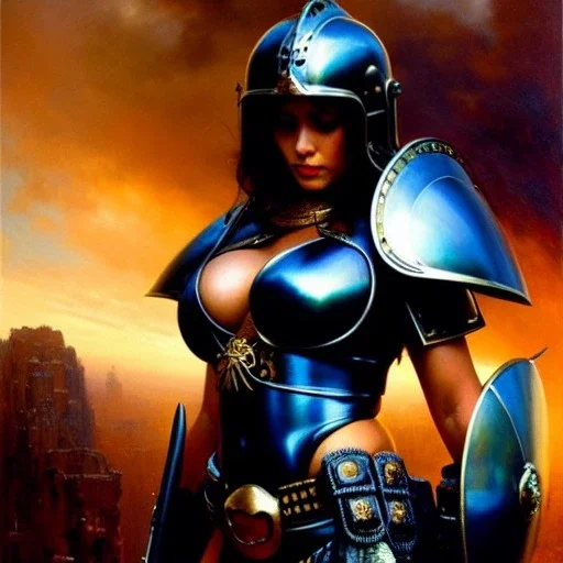 portrait ' Sexy Extra busty Power Girl naked ',ancient metal armor and Helmet ,painting by gaston bussiere, greg rutkowski, yoji shinkawa, yoshitaka amano, tsutomu nihei, donato giancola, tim hildebrandt, oil on canvas, cinematic composition, extreme detail,fit full head inside picture,16k