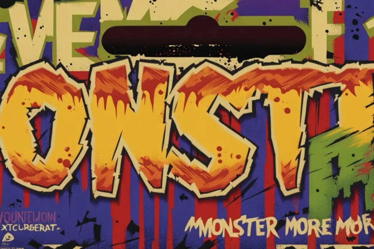 monster more angry and more 90s style, angry fast, extreme, wild, so so angry, red and purple background with 90s style slashes, 45 degree angle, ferce,